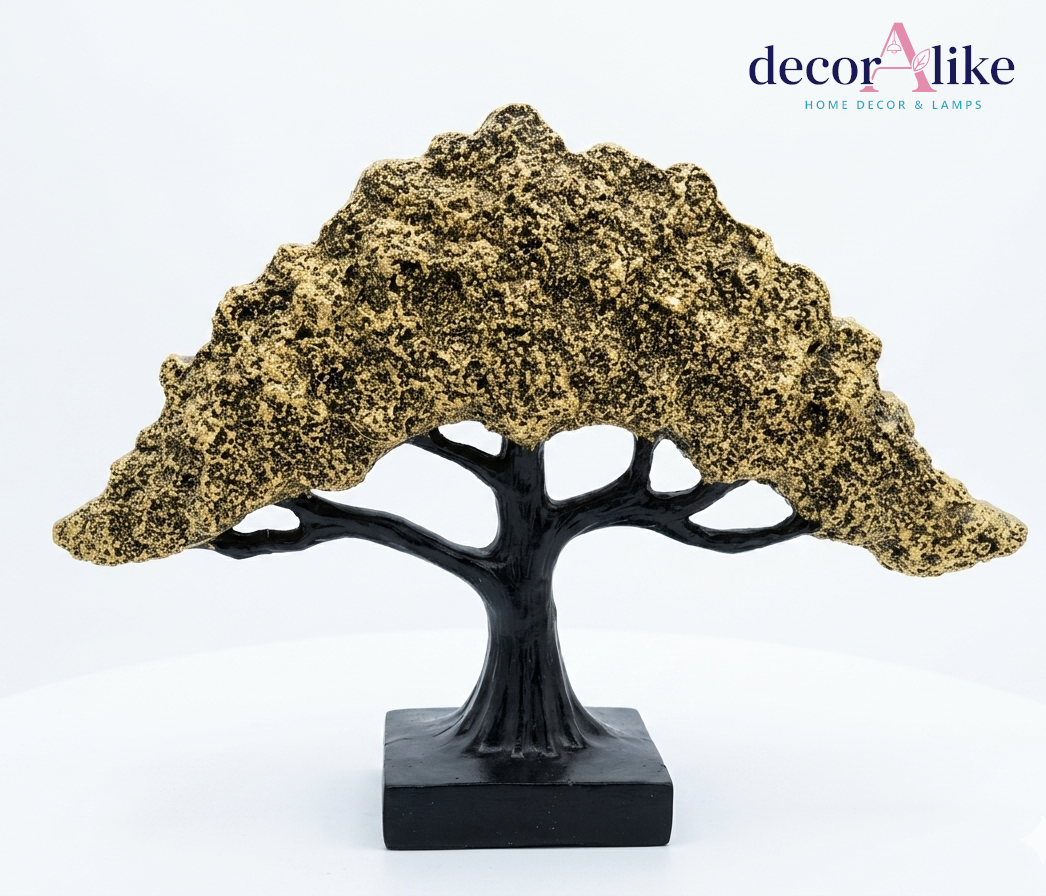 Textured gold bonsai tree sculpture on black base – Decoralike Lahore