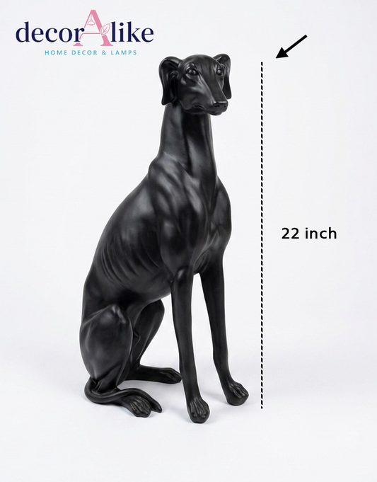 Matte black greyhound dog sculpture in seated pose – Decoralike Lahore