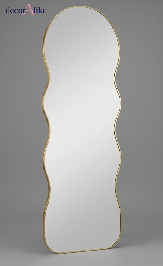Gold wavy full length mirror with scalloped squiggle frame by DecorAlike