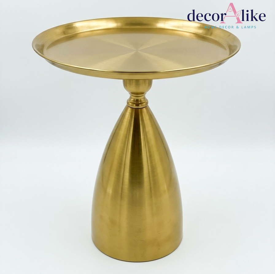 Brushed brass round side table with cone pedestal base – Decoralike Lahore
