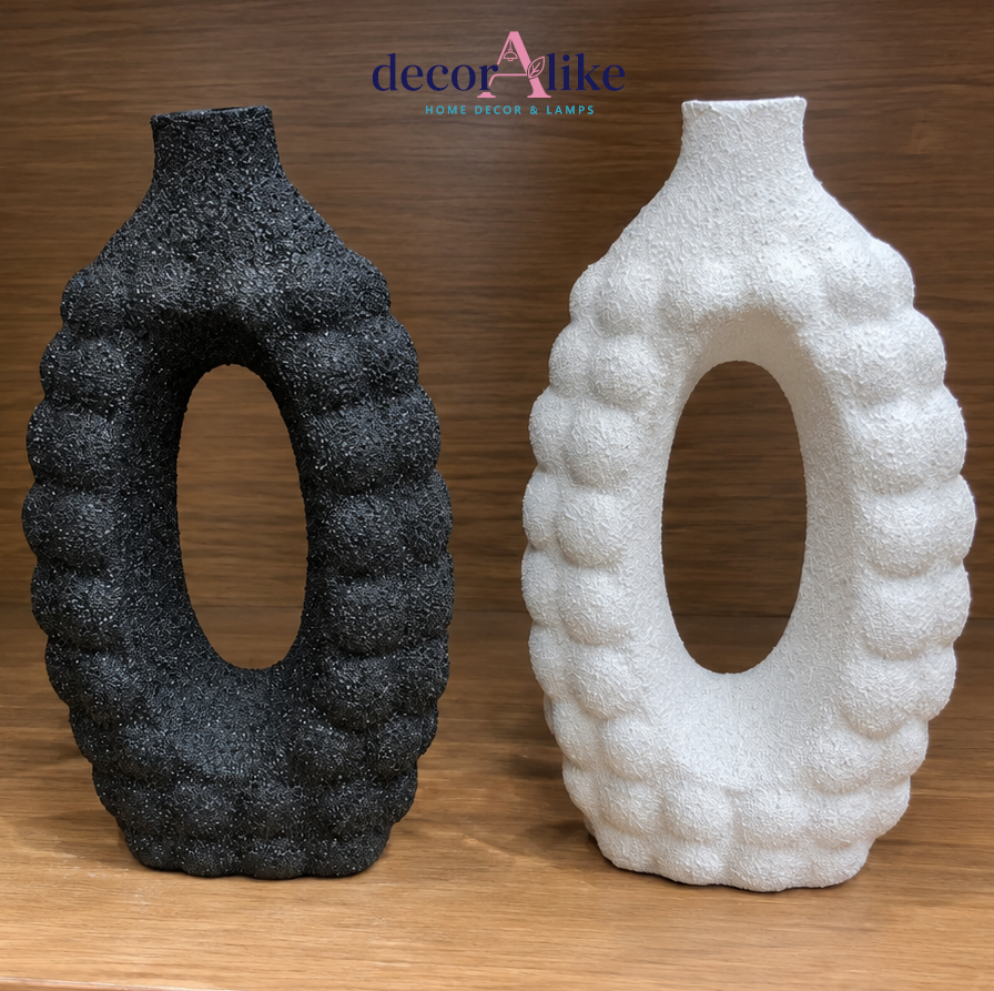 Textured Sculptural Decorative Vase – Black & White - Home Decor