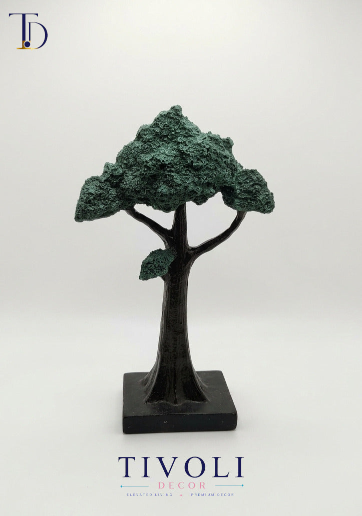 Textured teal miniature tree sculpture on black base – Decoralike Lahore