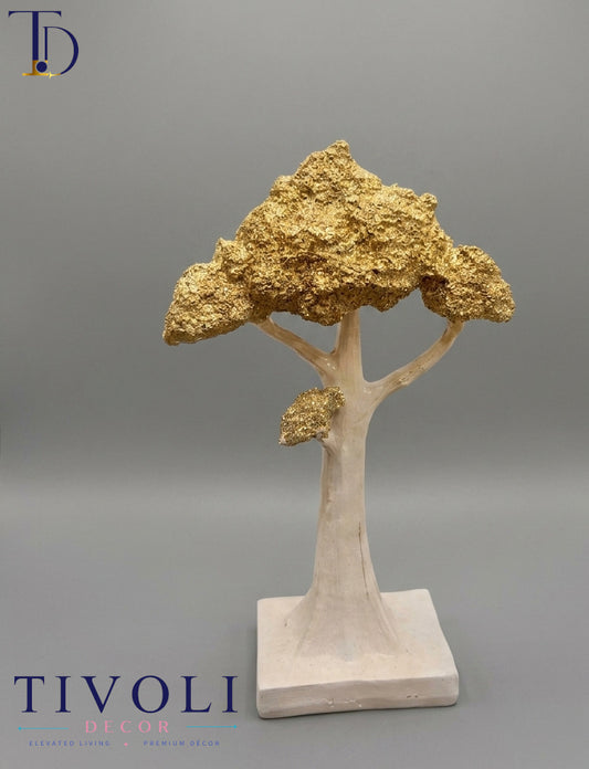 Textured gold miniature tree sculpture on natural base – Decoralike Lahore