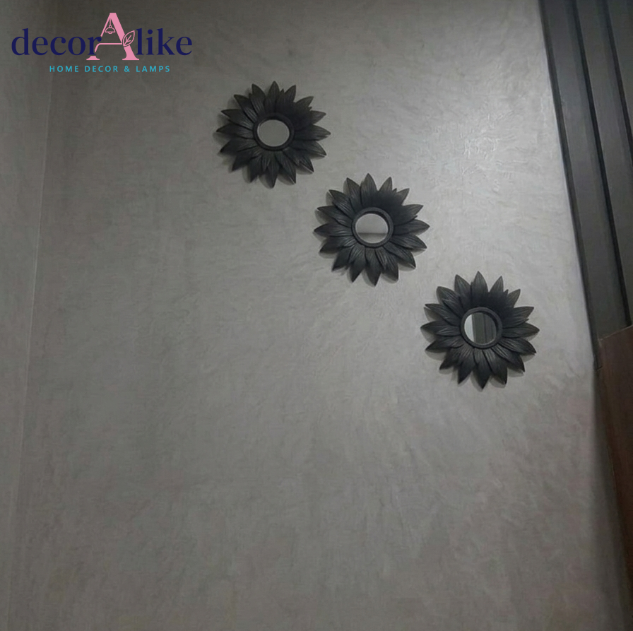 Set of 3 black sunflower wall mirrors – decorative accent mirrors – Decoralike Lahore