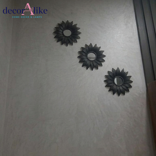 Set of 3 black sunflower wall mirrors – decorative accent mirrors – Decoralike Lahore