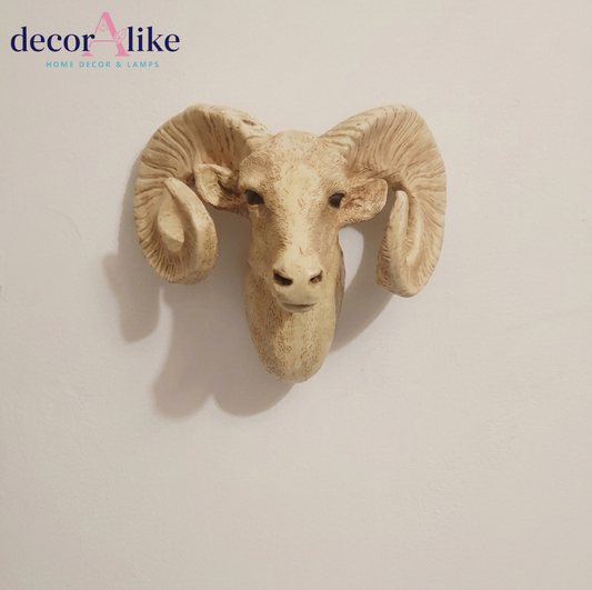 ivory ram head wall sculpture with curled horns – Decoralike Lahore