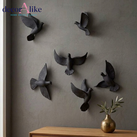Set of 6 black flying birds wall sculpture – 3D wall art – Decoralike Lahore