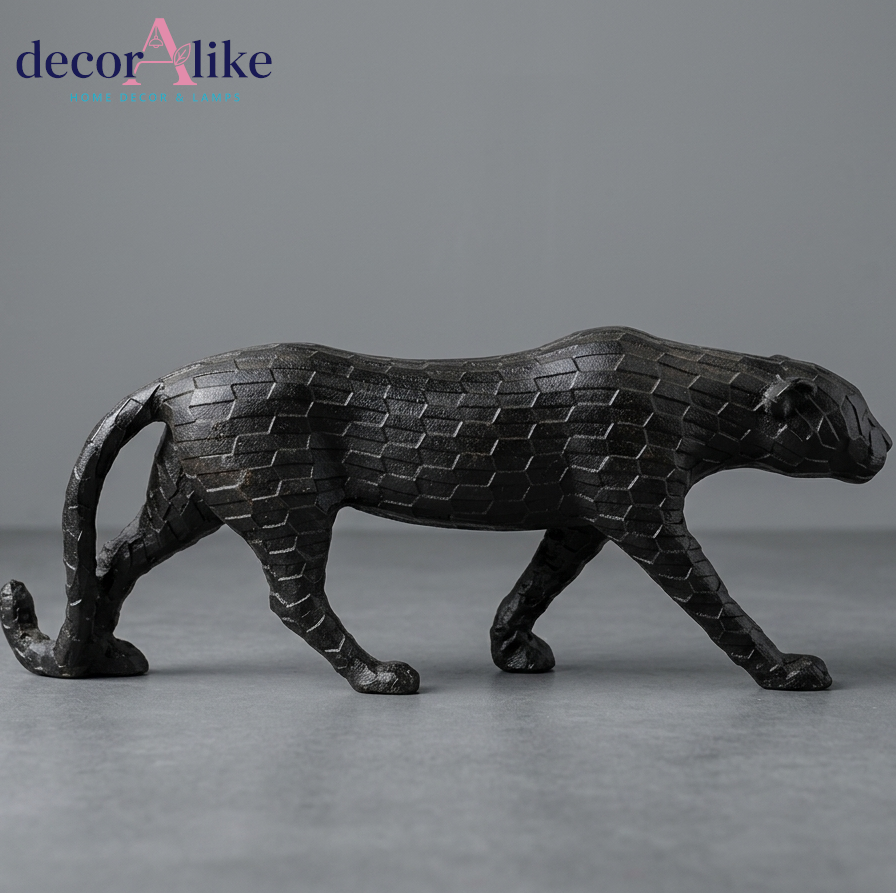 Black faceted leopard sculpture in prowling pose – Decoralike Lahore