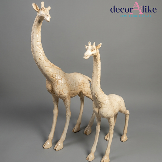 Set of 2 ivory giraffe sculptures – tall and short pair – Decoralike Lahore