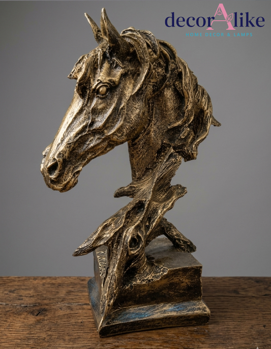 horse sculpture, equestrian decor, textured sculpture, animal head statue, bronze horse decor, silver horse decor, home decor Lahore, Decoralike