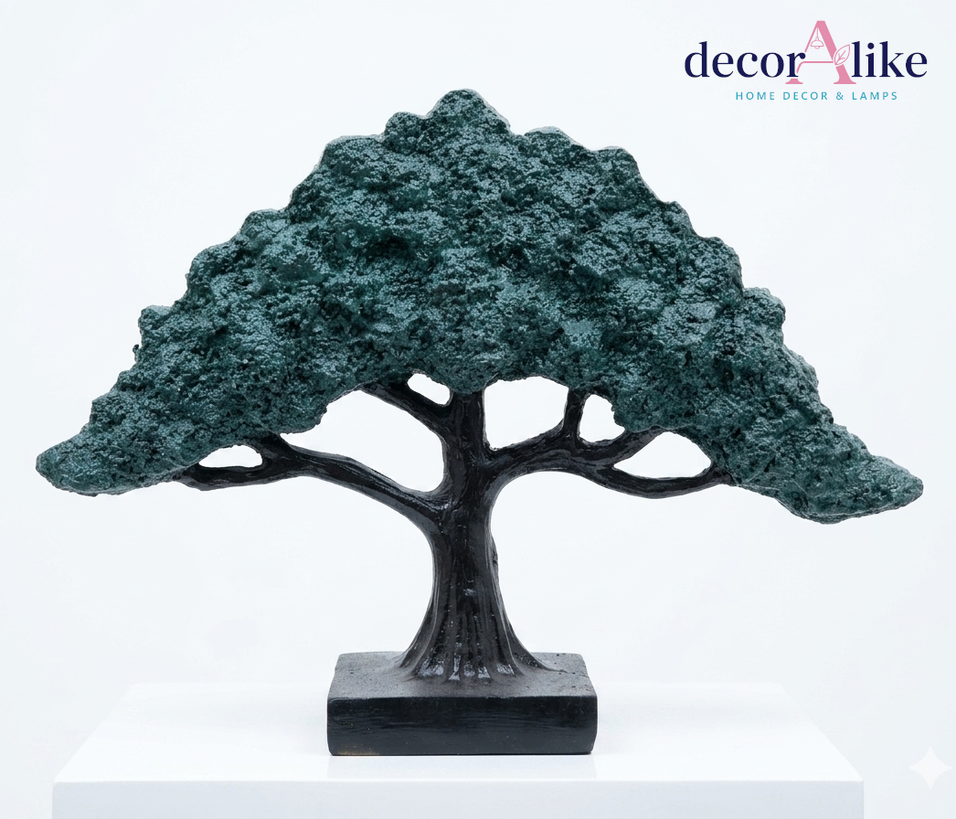Textured green bonsai tree sculpture on black base – Decoralike Lahore