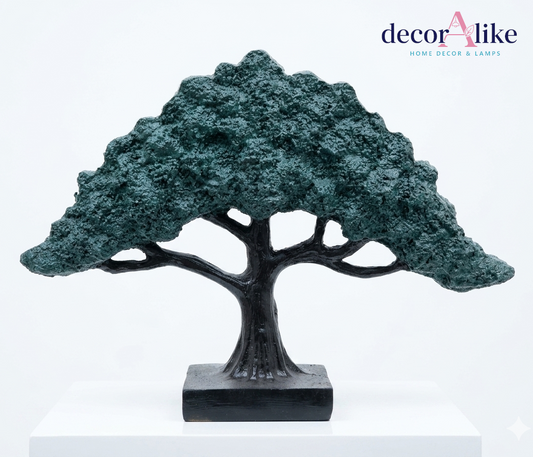 Textured green bonsai tree sculpture on black base – Decoralike Lahore