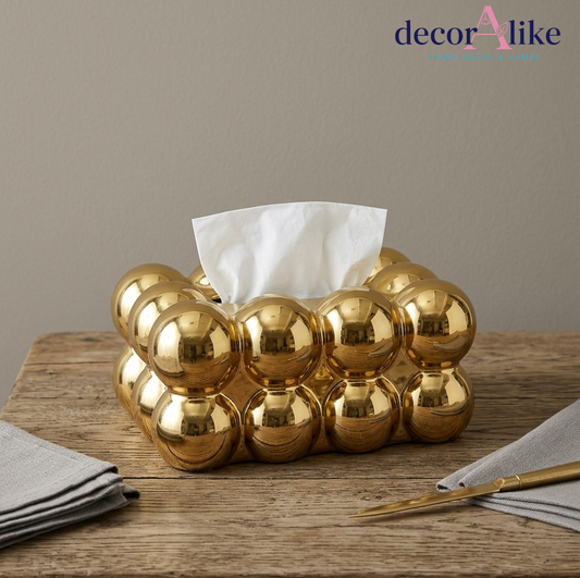 Gold bubble tissue box cover on wooden table – Decoralike Lahore