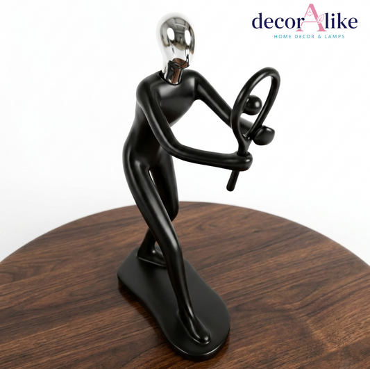 Matte Black & Silver Tennis Player Statue | Home Decor Pakistan