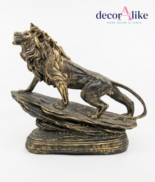 Antique bronze roaring lion sculpture on rock base – Decoralike Lahore