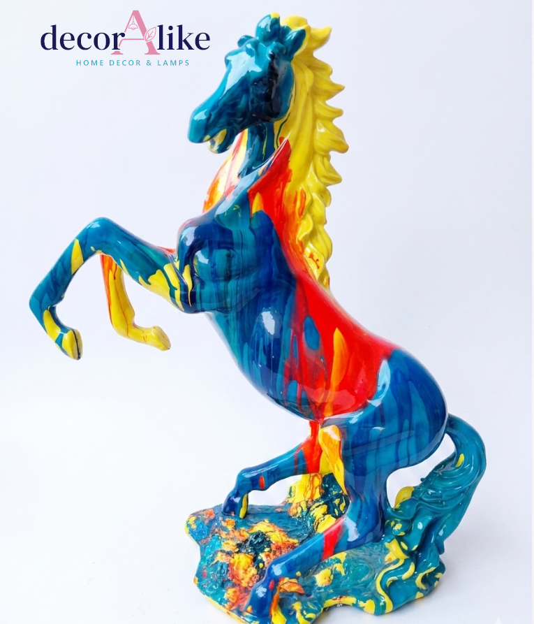 Multicolor rearing horse sculpture with pop-art paint effect – Decoralike Lahore