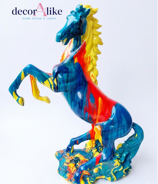 Multicolor rearing horse sculpture with pop-art paint effect – Decoralike Lahore