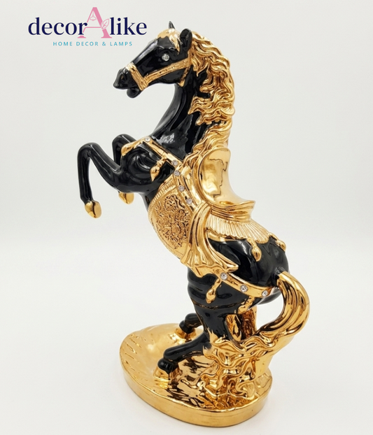 Rearing black and gold horse figurine with jeweled saddle – Decoralike Lahore