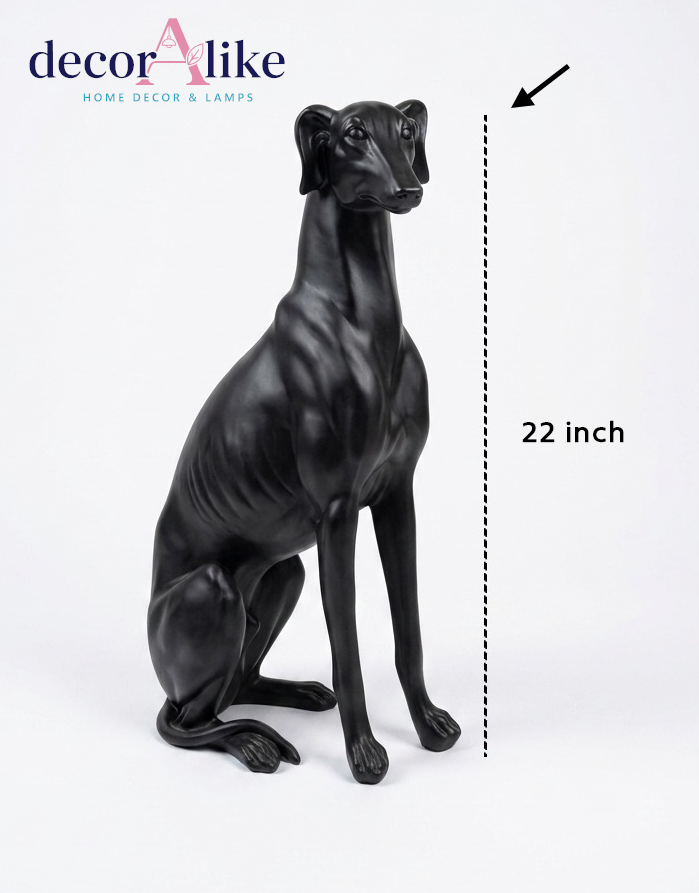Matte black greyhound dog sculpture in seated pose – Decoralike Lahore