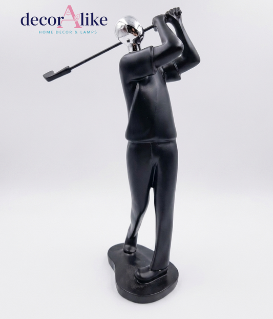 Abstract golfer sculpture in matte black with chrome head – Decoralike Lahore