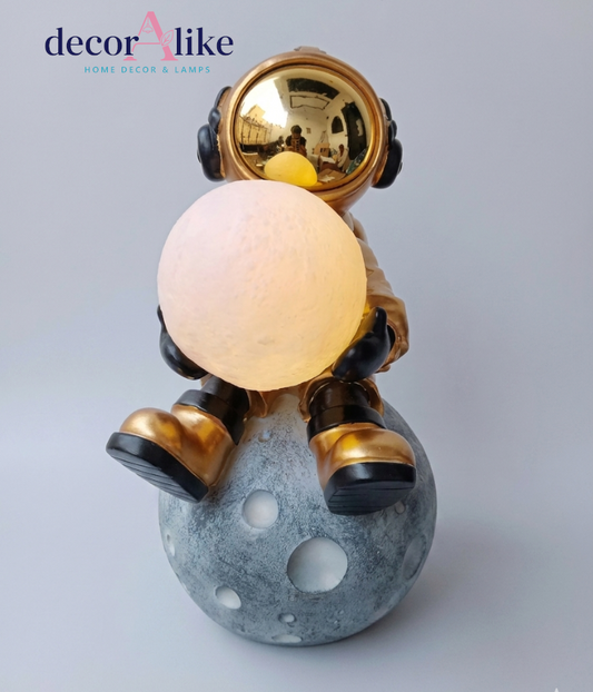 Luxury Astronaut sitting on Moon Lamp | Premium Cosmic Home Decor Pakistan (Imported)