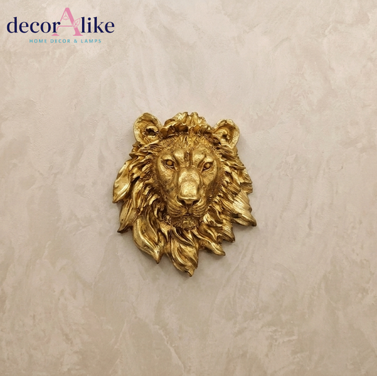 Gold lion head wall sculpture – animal wall art – Decoralike Lahore