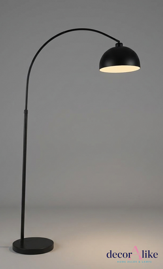 Black arc floor lamp with dome shade – modern living room lighting
