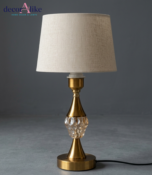 DecorAlike Brass Textured Glass Lamp - Retro Gold Bedside Lamp with Linen Shade Pakistan | Set of 2