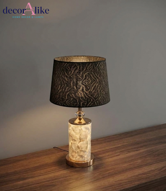 Gold-base capiz shell table lamp, black drum shade – buy online Lahore