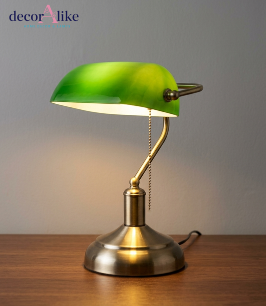 Classic banker's desk lamp with green glass shade – Decoralike Lahore