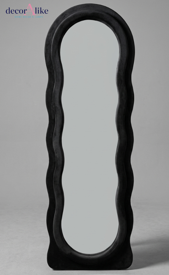 Black velvet wavy full length mirror with squiggle frame by DecorAlike