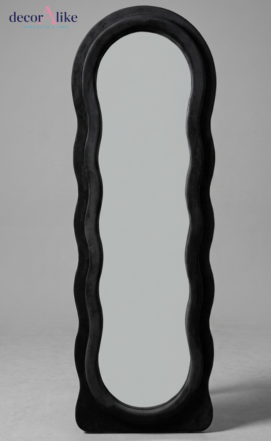 Black velvet wavy full length mirror with squiggle frame by DecorAlike