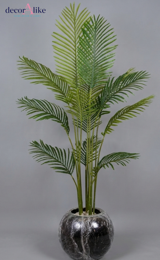 Tall 6ft artificial palm tree in black round bowl planter by DecorAlike