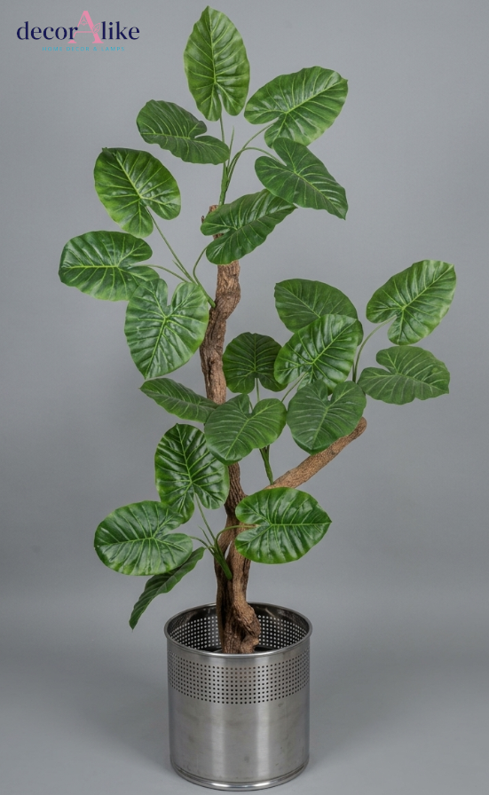 Artificial pothos tree with wood trunk in silver metal planter by DecorAlike