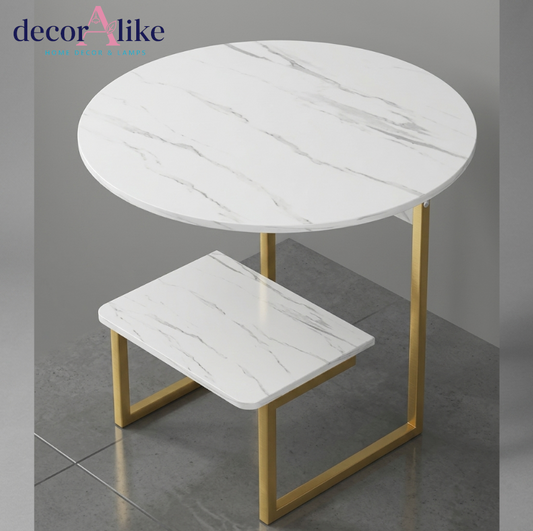 Two-tier round marble coffee table with gold frame - modern living room furniture Pakistan