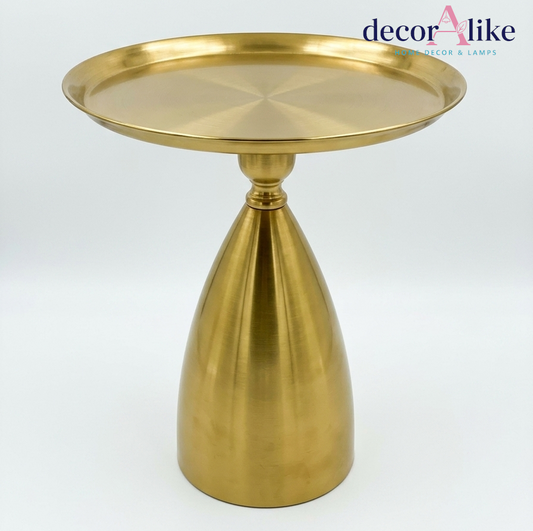 Brushed brass round side table with cone pedestal base – Decoralike Lahore