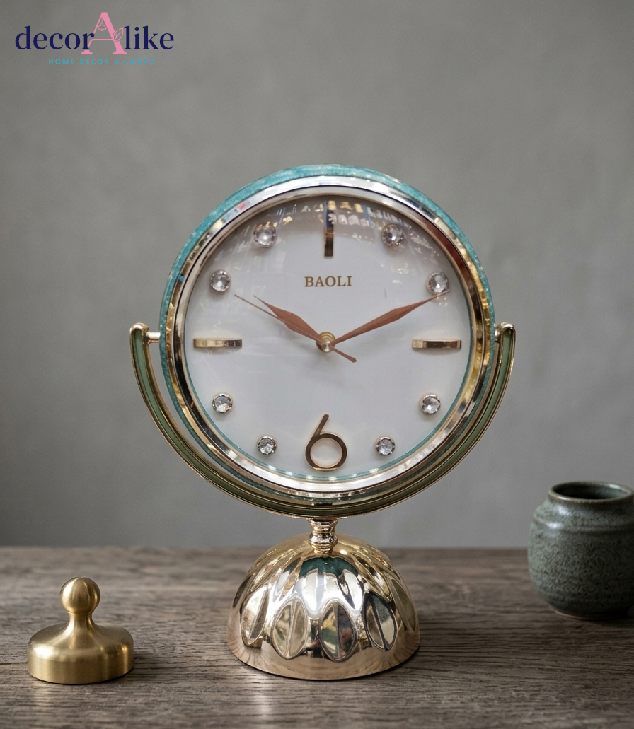 Luxury  gold table clock with crystal markers ornate vintage decor - DecorAlike Pakistan
