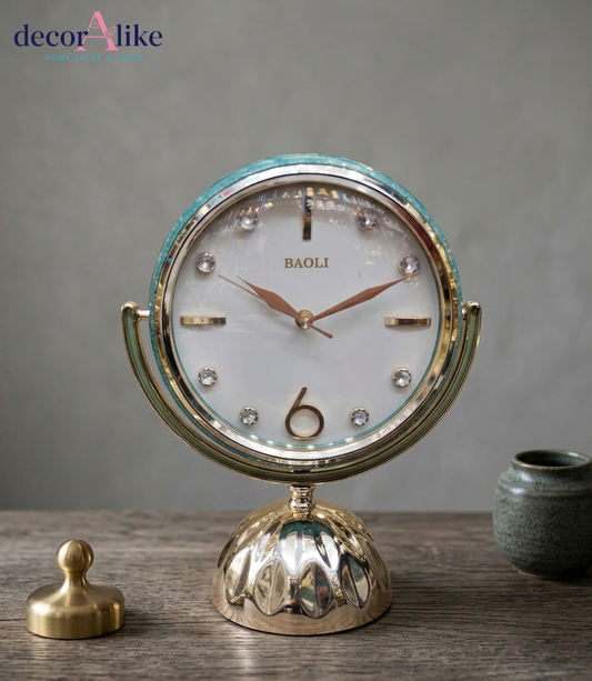 Luxury  gold table clock with crystal markers ornate vintage decor - DecorAlike Pakistan
