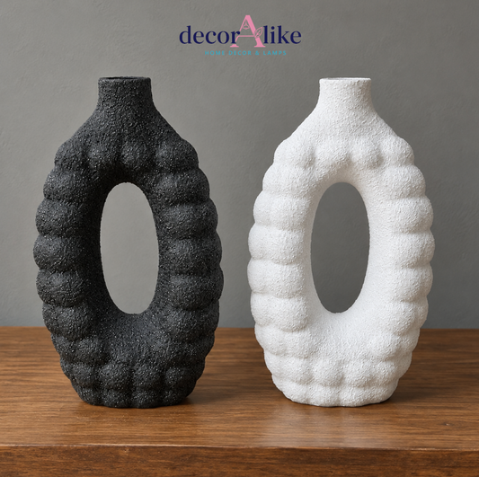 Textured Sculptural Decorative Vase – Black & White - Home Decor