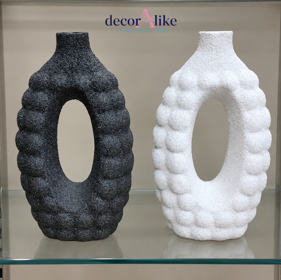 Textured Sculptural Decorative Vase – Black & White - Home Decor