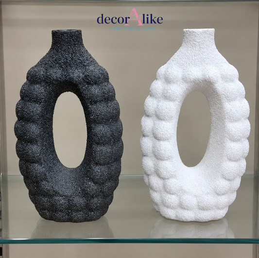 Textured Sculptural Decorative Vase – Black & White - Home Decor